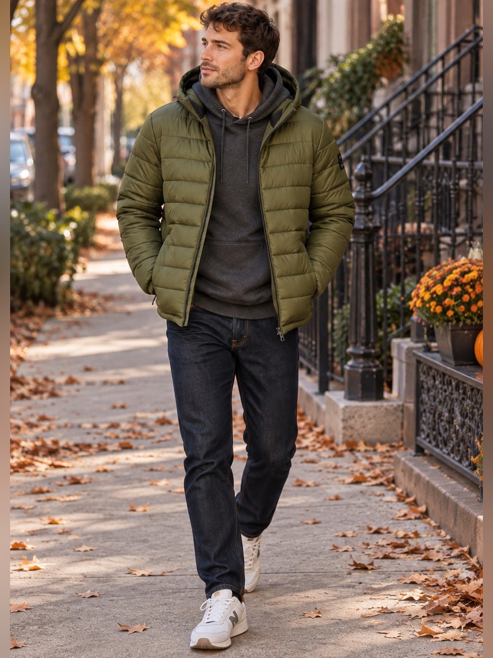 Jack & Jones Men’s XL Olive Green Hooded Puffer Jacket Lightweight